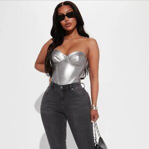Silver Valentina Metallic Corset Bodysuit
